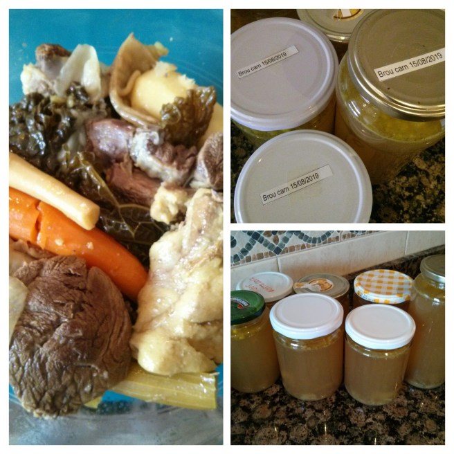 Brou, la carn i les verdures i els potets de brou