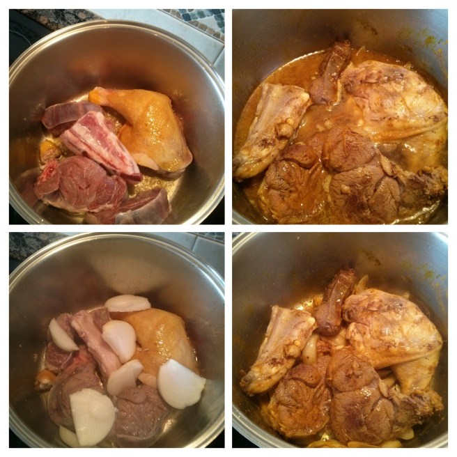 Brou, saltejant la carn, la ceba i les espècies