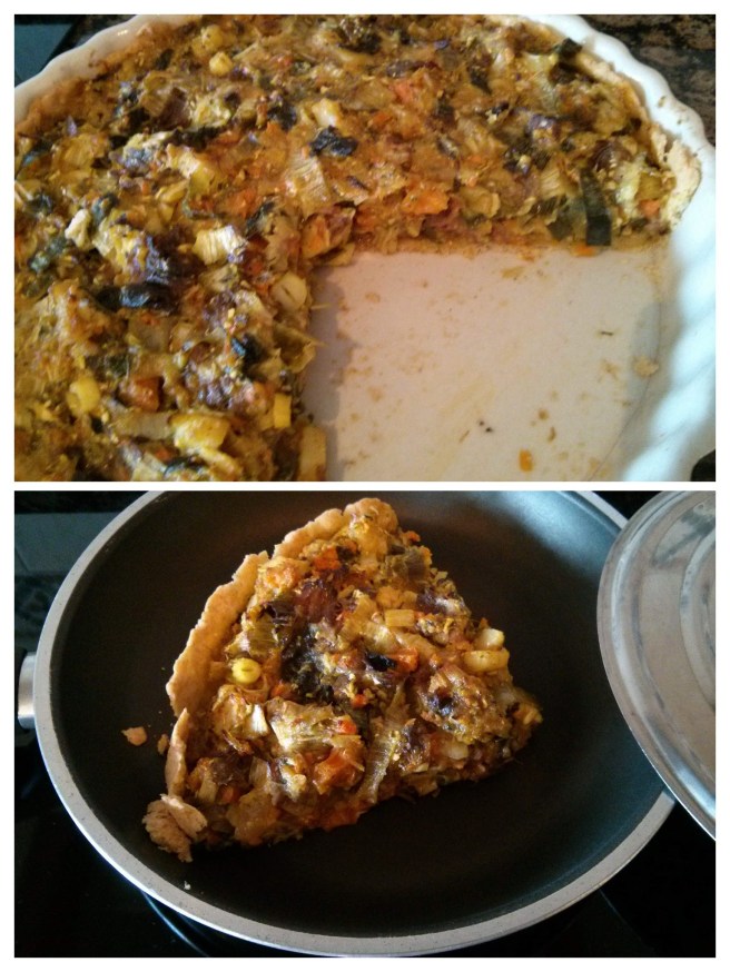 Pastís de carn i verdures de brou, escalfar una porció