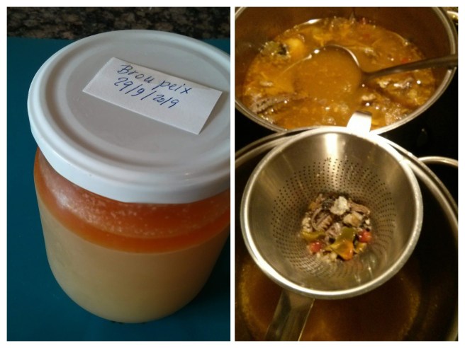 Brou de peix, colem el brou i envasem